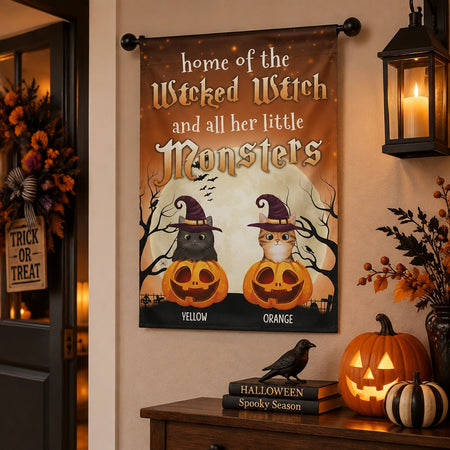 Custom Personalized Garden Flag with Halloween Cats & Pumpkins C53A9