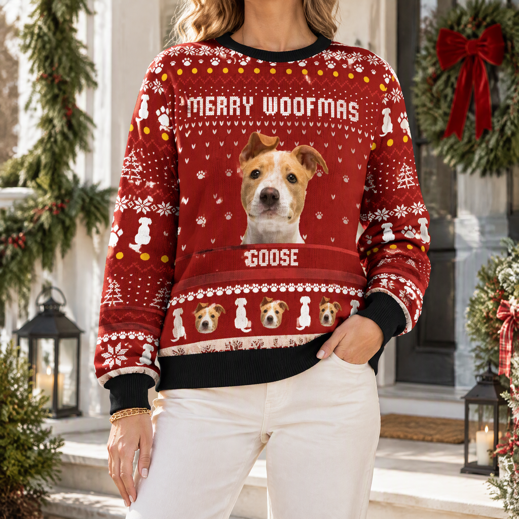 Custom Photo Upload Merry Woofmas Dog Face Sweater 2F38M