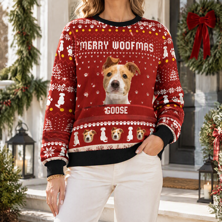 Custom Photo Upload Merry Woofmas Dog Face Sweater 2F38M