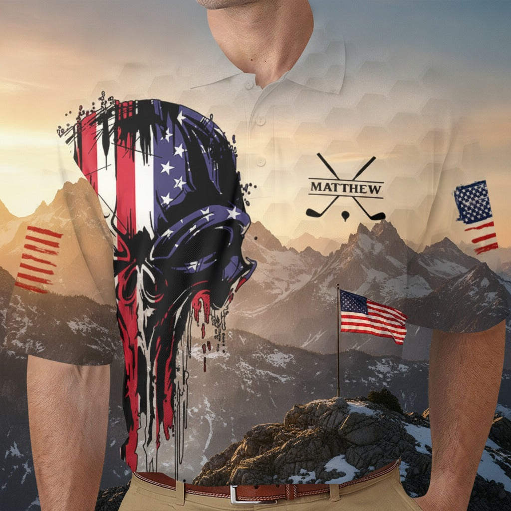 Personalized American Skull Flag Polo Shirt EPJQ3