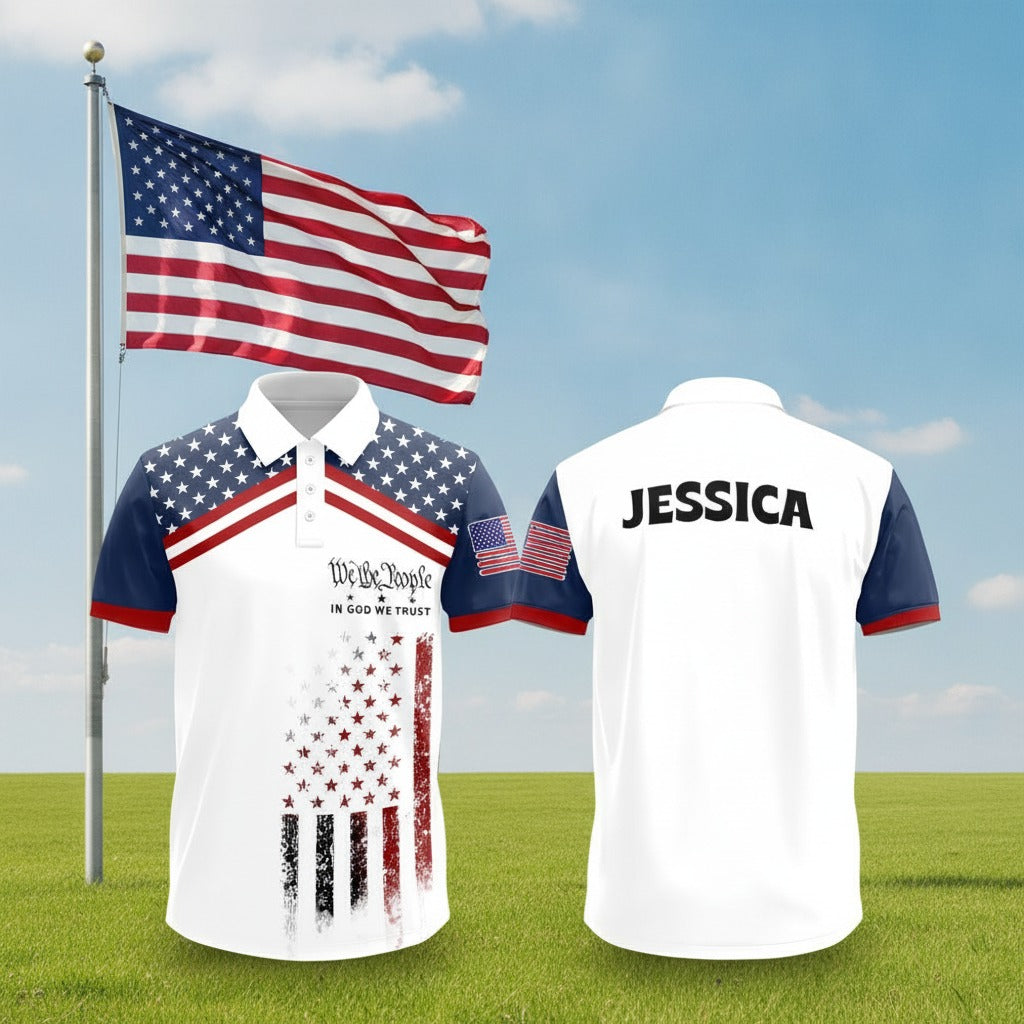 Custom Name We The People Patriotic Polo Shirt WMH7K