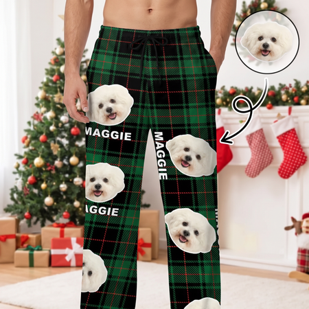 Custom Photo Upload Flannel Pajamas with Plaid Pattern 79SXA