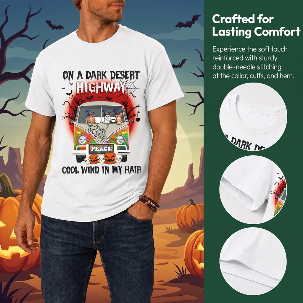Custom Personalized Cat T-Shirt On A Dark Desert Highway Cool Wind FBI4C