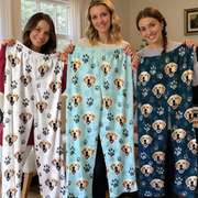 Custom Photo Upload Pajamas with Cat Faces and Paw Prints 3WVIA