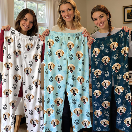 Custom Photo Upload Pajamas with Cat Faces and Paw Prints 3WVIA