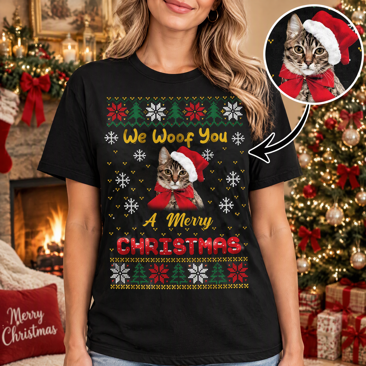 Custom Photo Upload T-Shirt We Woof You A Merry Christmas MZ5NS