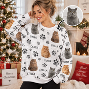 Custom Photo Upload Sweatshirt with Dog Portraits & Paw Prints EX8XH