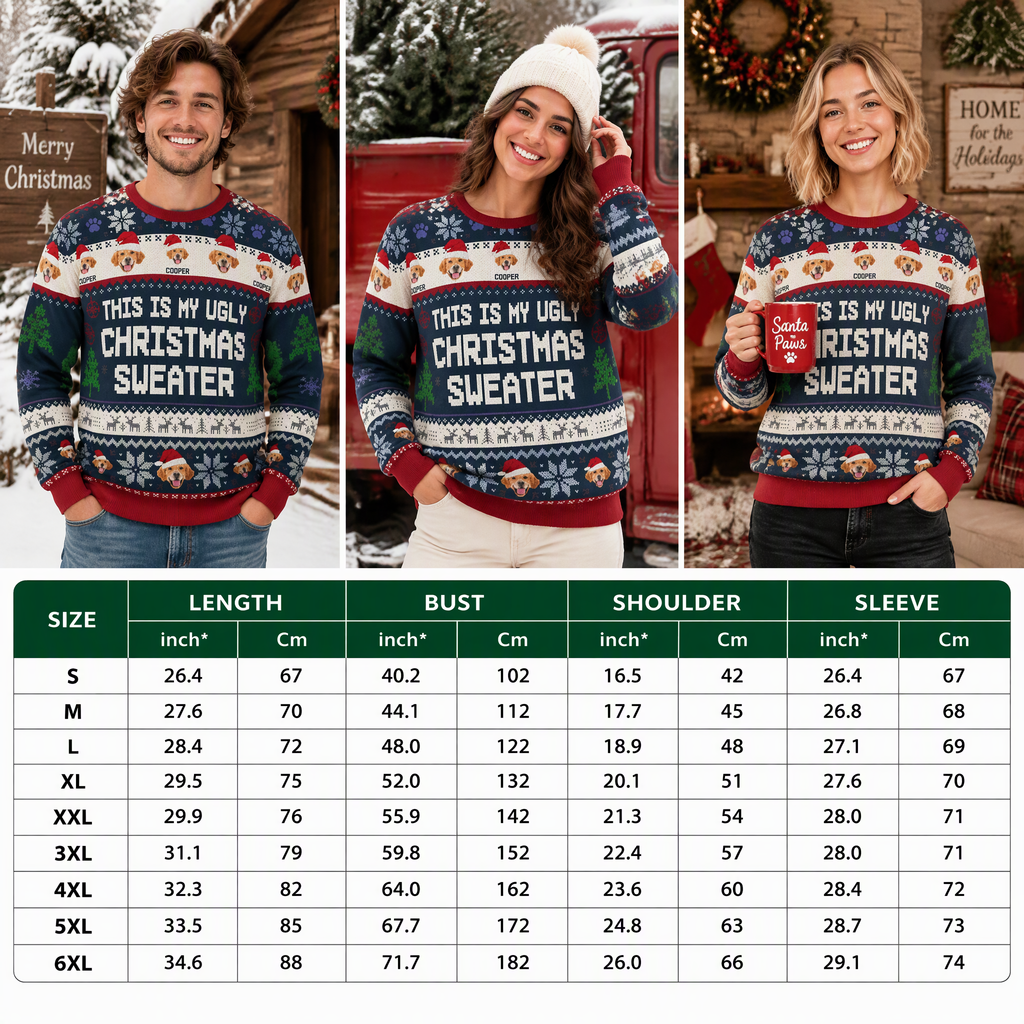 Custom Photo Upload This Is My Ugly Christmas Sweater with Dogs GAA98