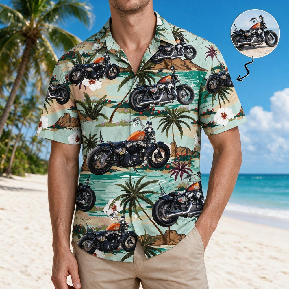 Custom Motorcycle Photo Hawaiian Shirt — Personalized Biker Tropical Aloha Shirt MJ2YJ