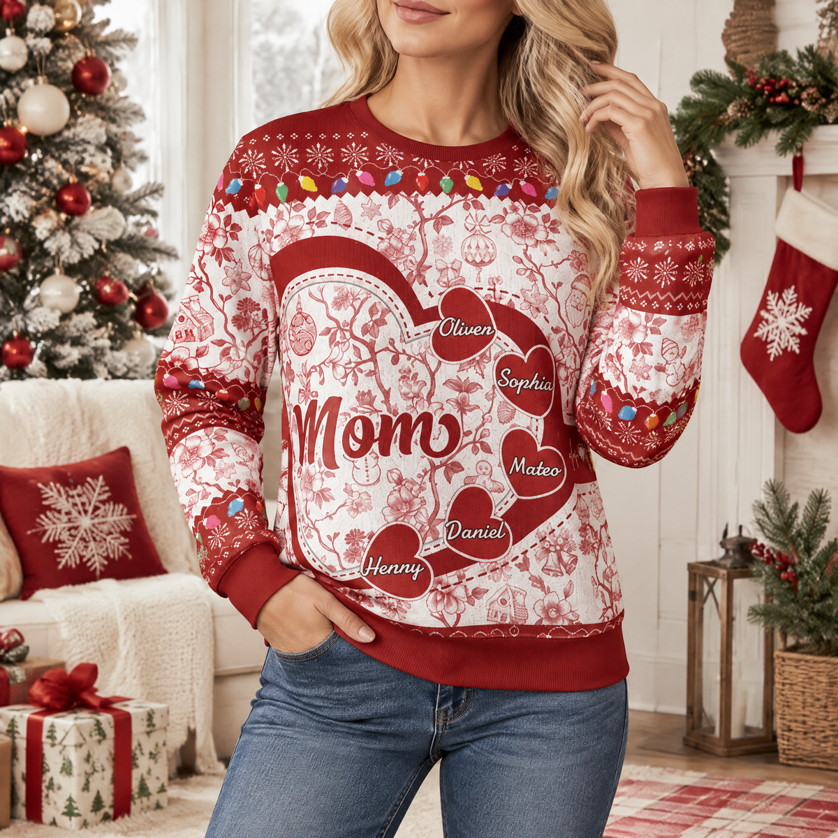 Grandma Mom Toile De Jouy Personalized Ugly Sweater S4VEM