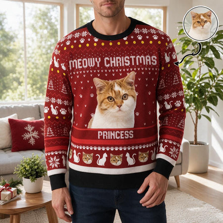Custom Meowy Christmas Cat Aop Ugly Sweater — Christmas Gift 3C6AS