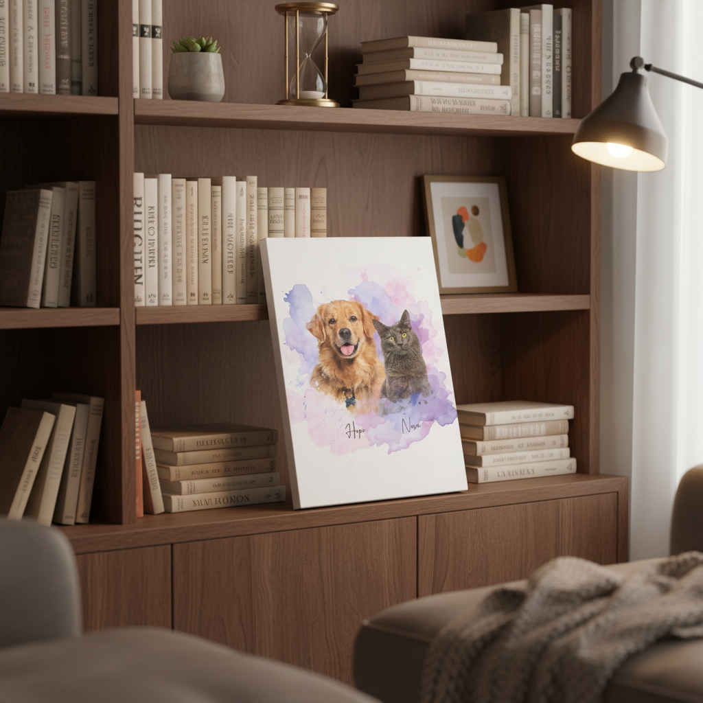 Custom Pet Photo Watercolor Background Poster Canvas Picture Frame Personalized U5BBZ