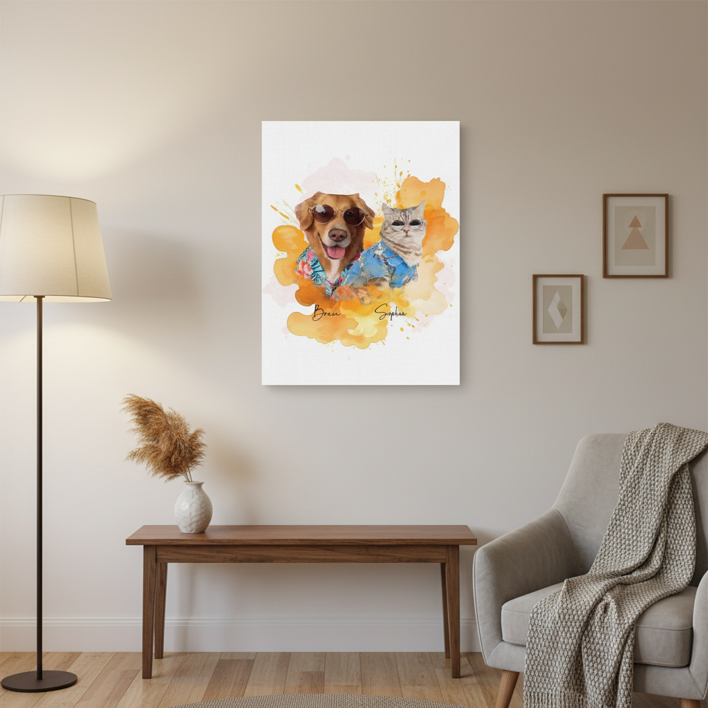 Custom Pet Photo Watercolor Background Poster Canvas Picture Frame Personalized 16J7R