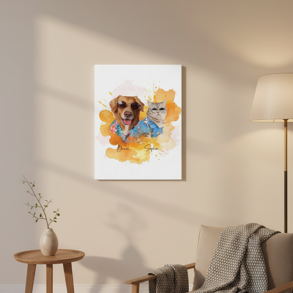 Custom Pet Photo Watercolor Background Poster Canvas Picture Frame Personalized U5BBZ