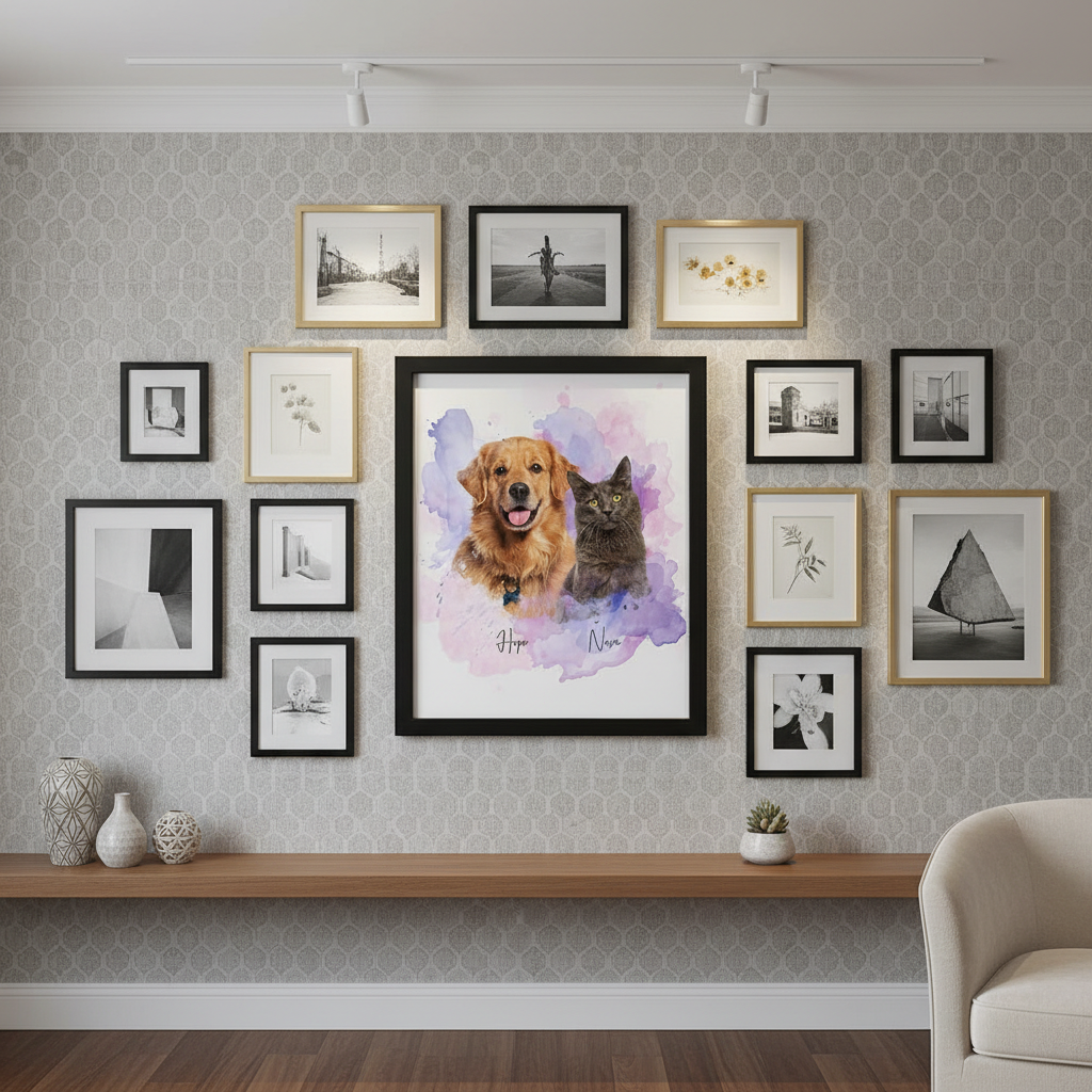 Custom Pet Photo Watercolor Background Poster Canvas Picture Frame Personalized 16J7R