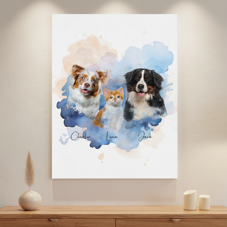 Custom Pet Photo Watercolor Background Poster Canvas Picture Frame Personalized U5BBZ