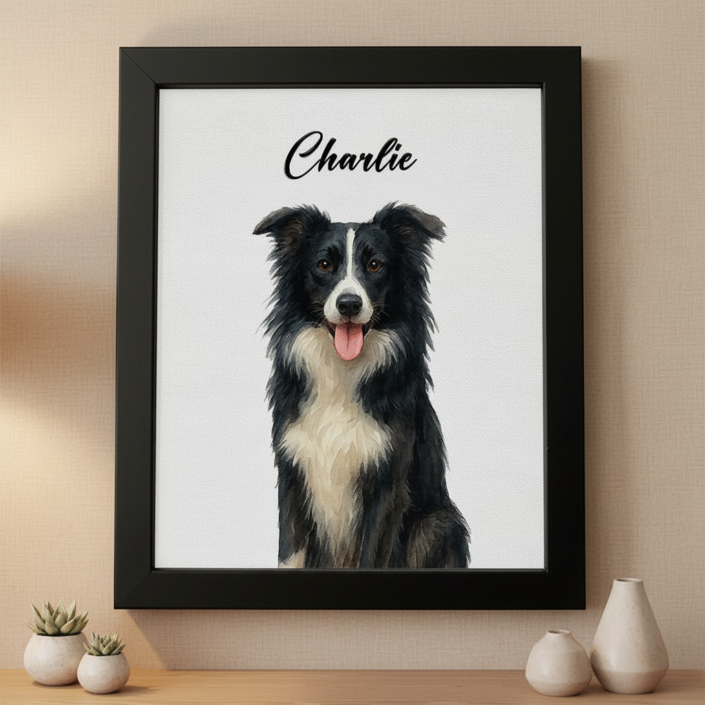 Custom Pet Portrait Photo With Watercolor Style Poster Picture Frame 2LTUM