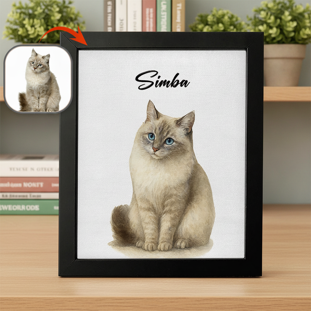 Custom Pet Portrait Photo With Watercolor Style Poster Picture Frame 2LTUM