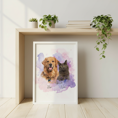 Custom Pet Photo Watercolor Background Poster Canvas Picture Frame Personalized 16J7R
