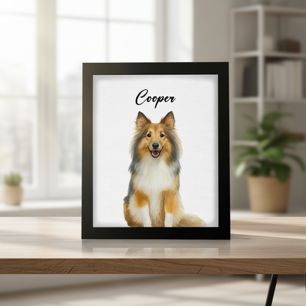 Custom Pet Portrait Photo With Watercolor Style Poster Picture Frame 0TZ2N