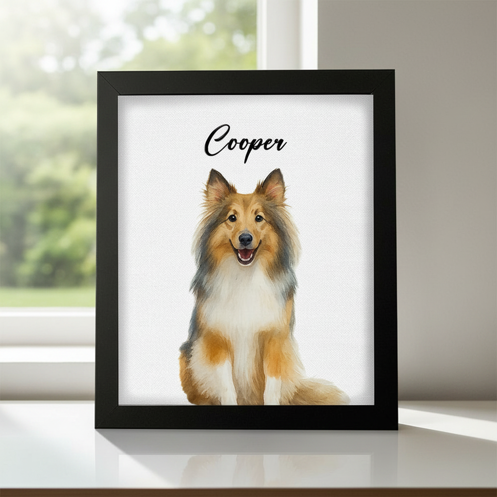 Custom Pet Portrait Photo With Watercolor Style Poster Picture Frame 2LTUM