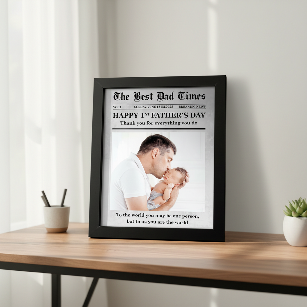Custom Photo First Father'S Day Newspaper Picture Frame Lm32 JY2MT