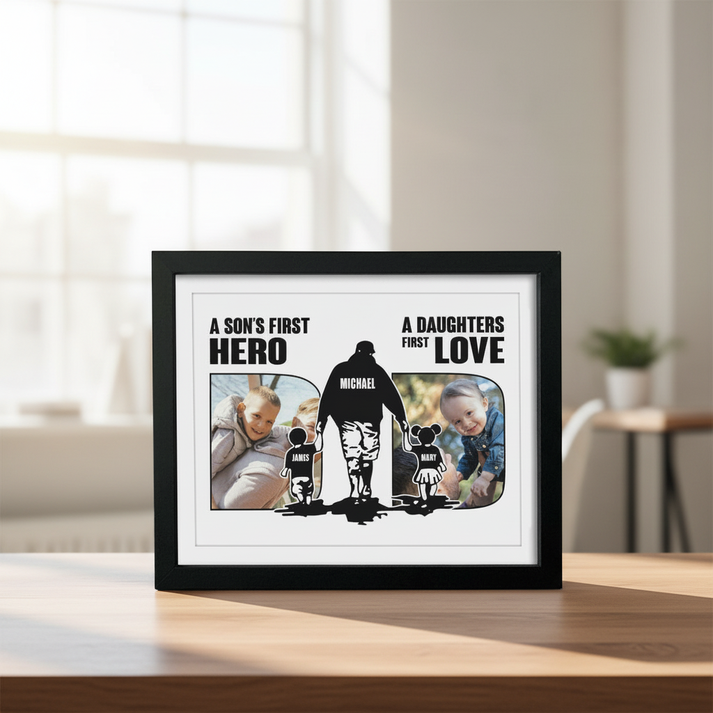 Custom Photo A Sons First Hero A Daughters First Love Picture Frame NKDJO