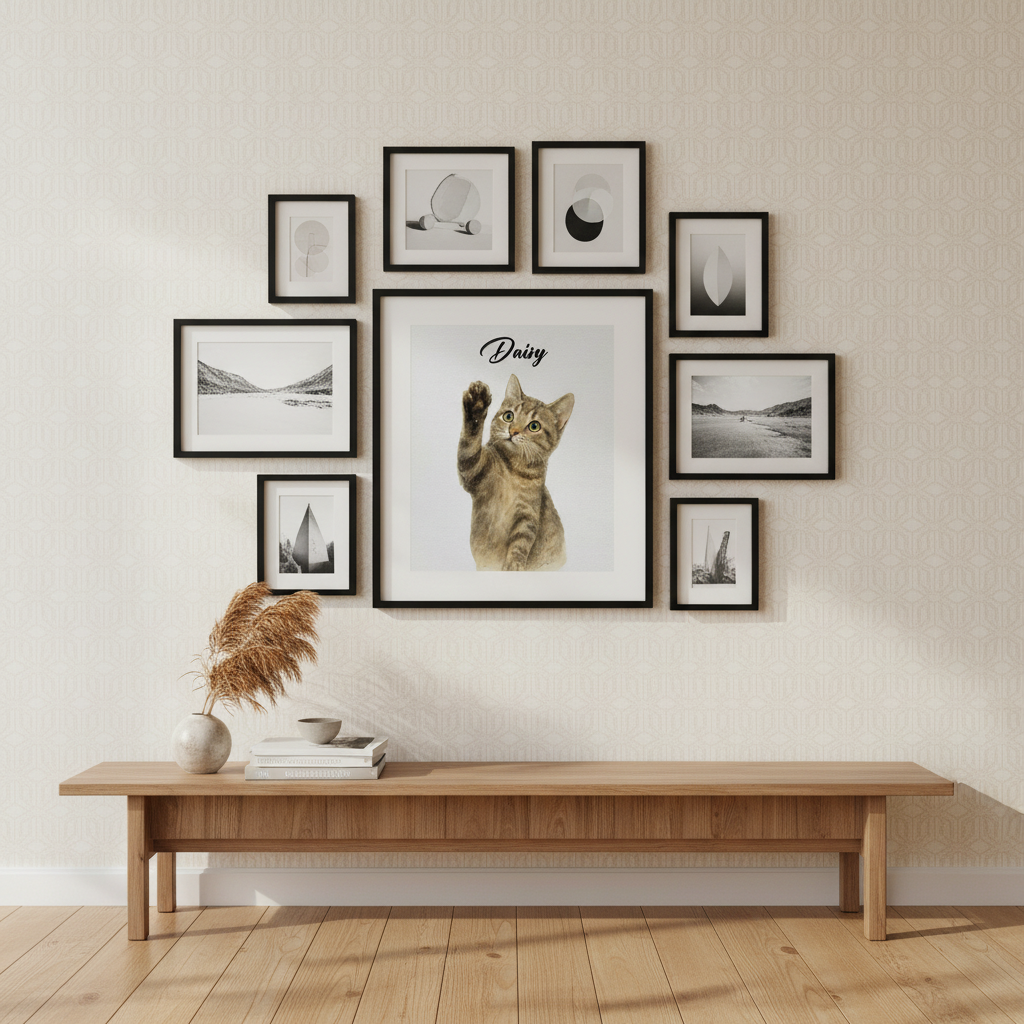 Custom Pet Portrait Photo With Watercolor Style Poster Picture Frame 0TZ2N