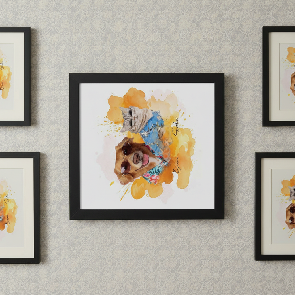 Custom Pet Photo Watercolor Background Poster Canvas Picture Frame Personalized U5BBZ