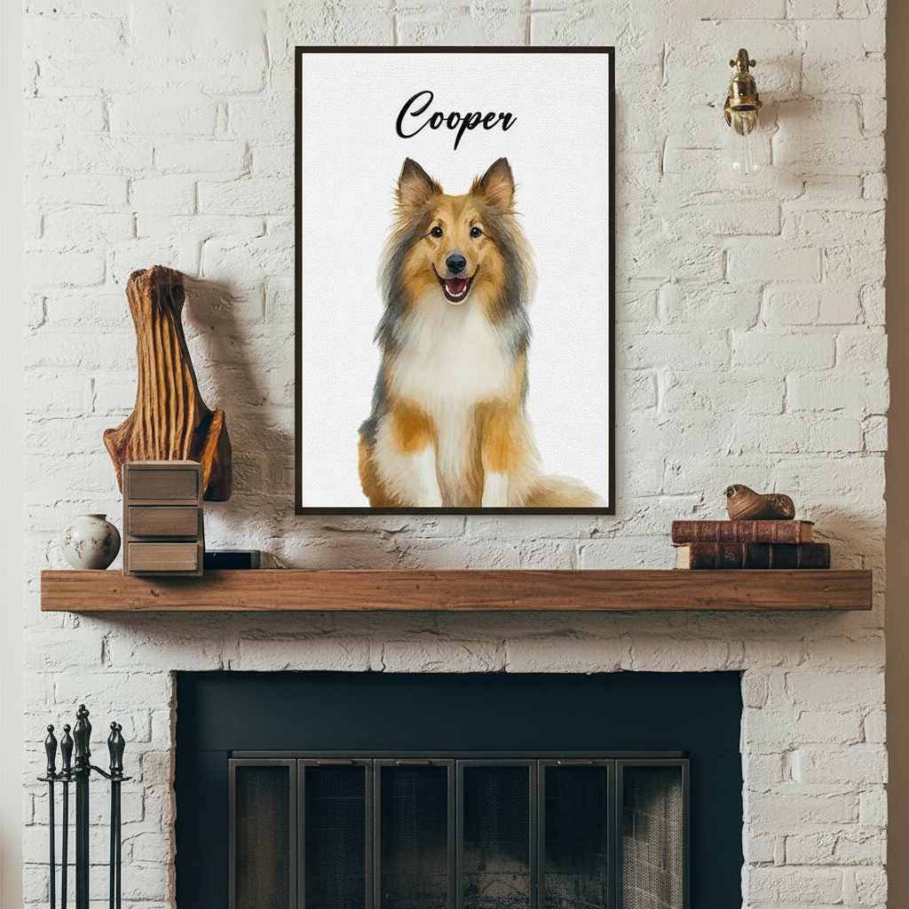 Custom Pet Portrait Photo With Watercolor Style Poster Picture Frame 0TZ2N