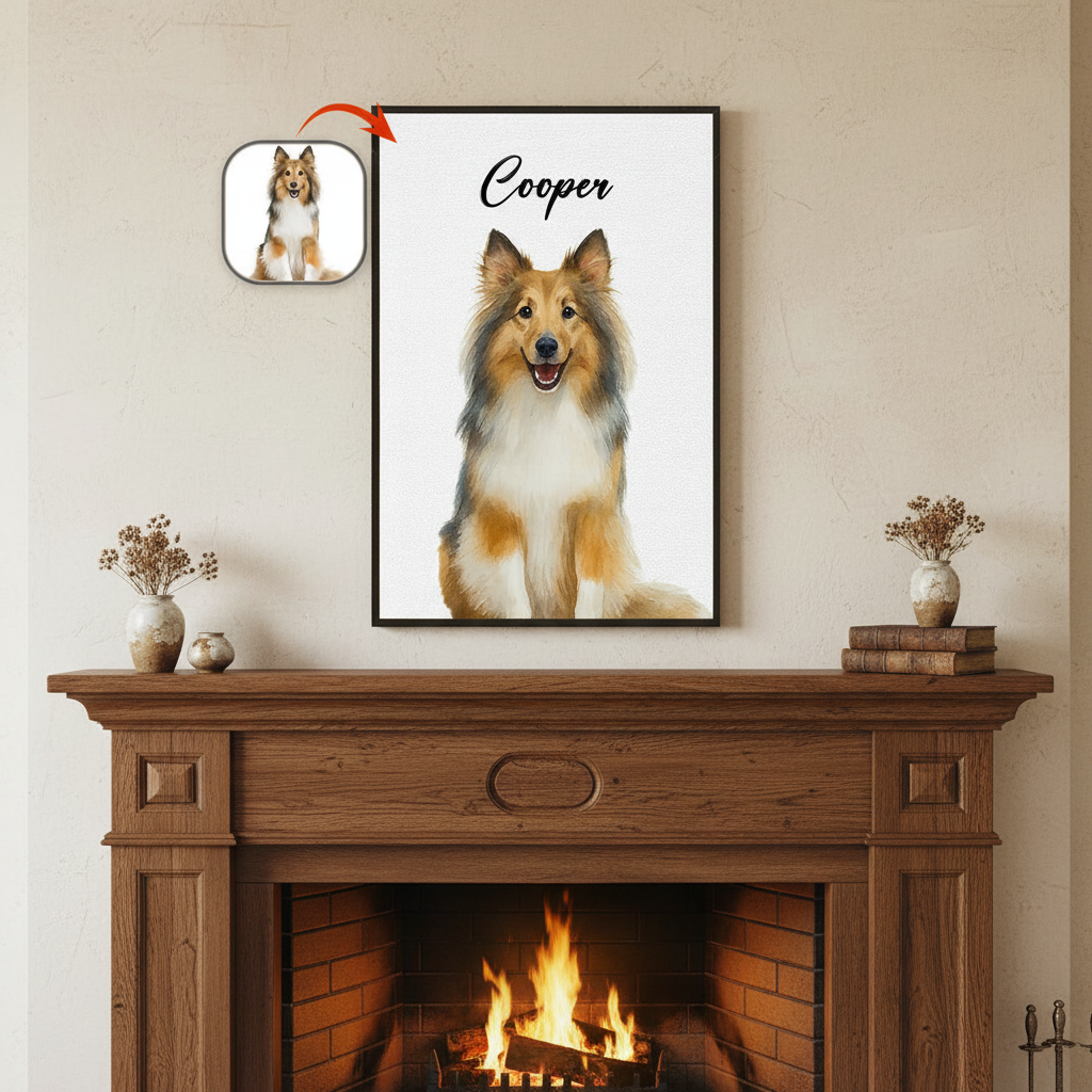 Custom Pet Portrait Photo With Watercolor Style Poster Picture Frame 2LTUM
