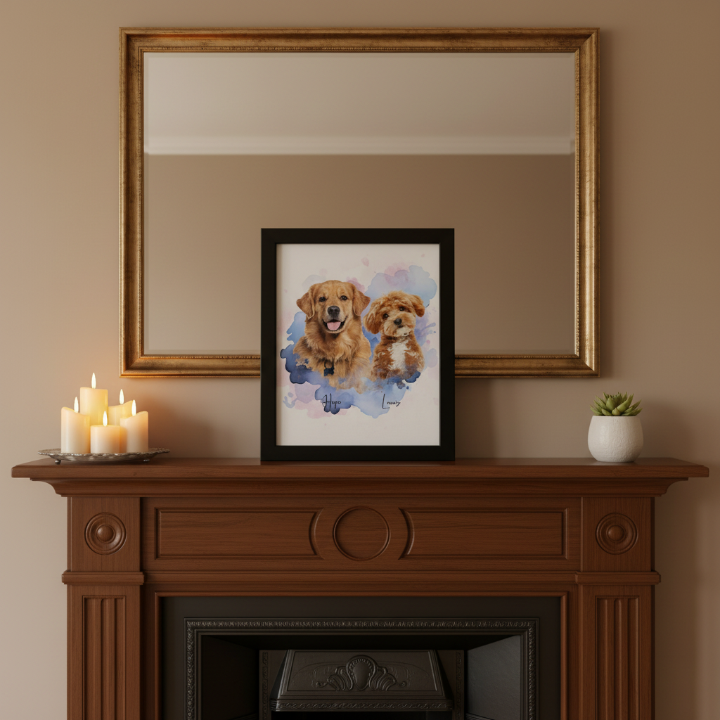 Custom Pet Photo Watercolor Background Poster Canvas Picture Frame Personalized 16J7R