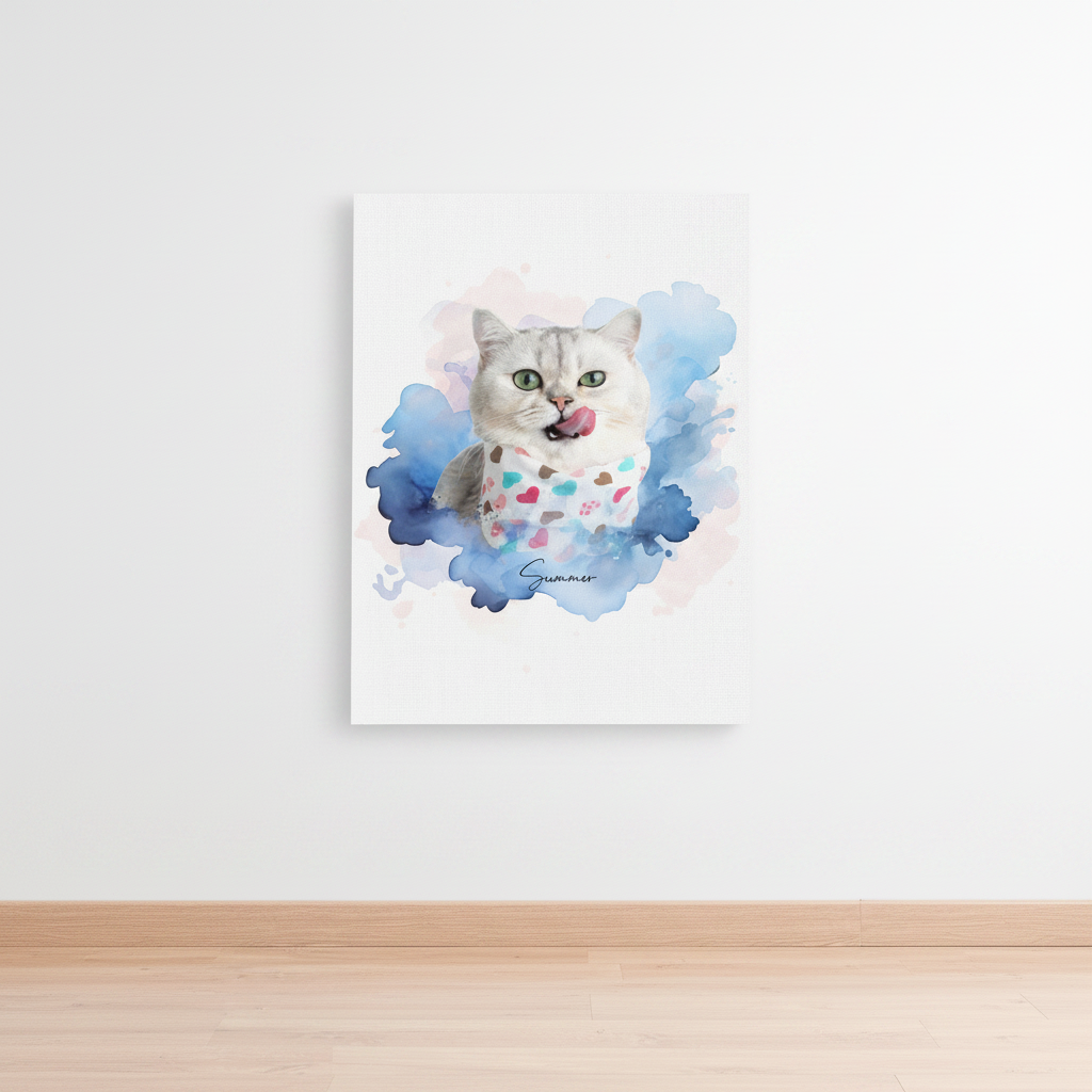 Custom Pet Photo Watercolor Background Poster Canvas Picture Frame Personalized 16J7R
