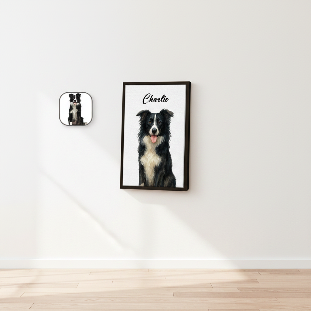 Custom Pet Portrait Photo With Watercolor Style Poster Picture Frame 2LTUM