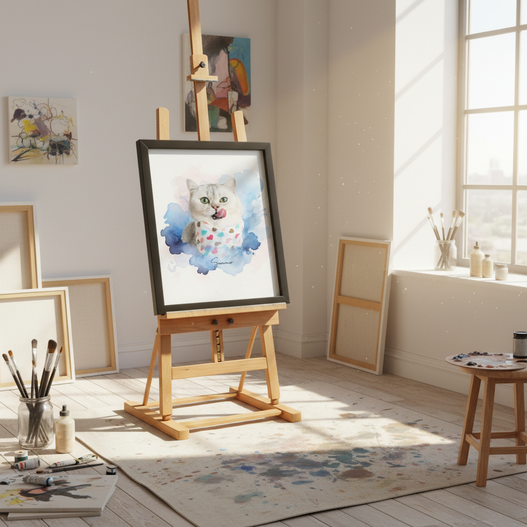 Custom Pet Photo Watercolor Background Poster Canvas Picture Frame Personalized 16J7R