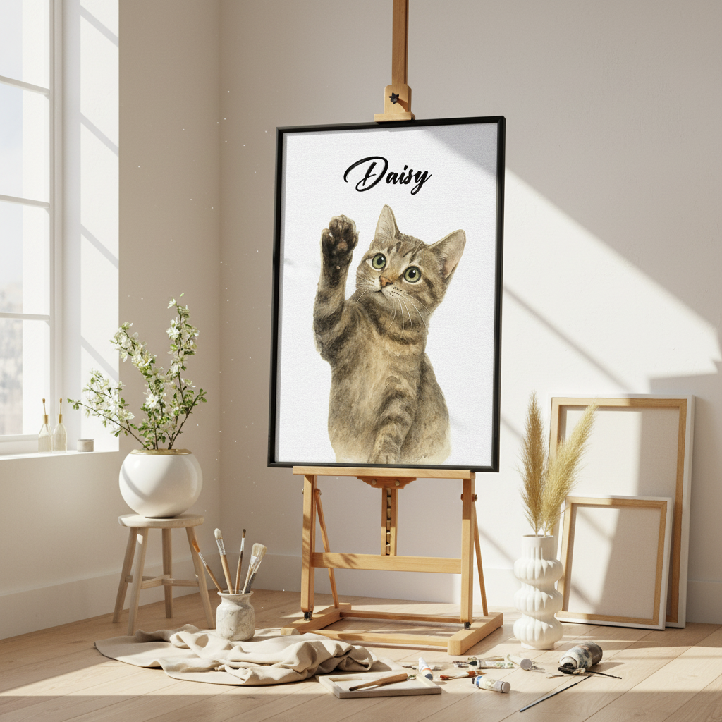 Custom Pet Portrait Photo With Watercolor Style Poster Picture Frame 0TZ2N