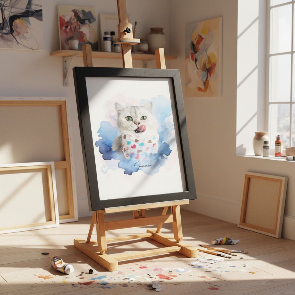Custom Pet Photo Watercolor Background Poster Canvas Picture Frame Personalized U5BBZ
