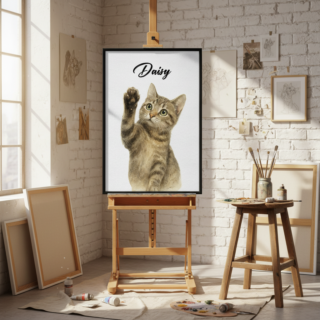 Custom Pet Portrait Photo With Watercolor Style Poster Picture Frame 2LTUM