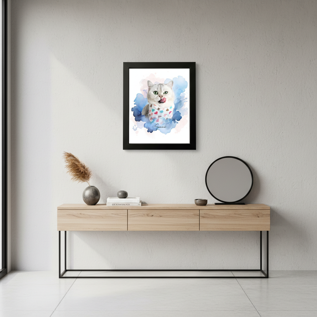 Custom Pet Photo Watercolor Background Poster Canvas Picture Frame Personalized 16J7R