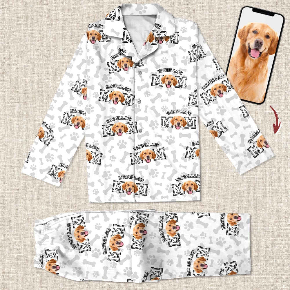 Custom Photo Upload Pajamas with Dog Mom and Paw Print Pattern G84JW