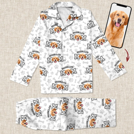 Custom Photo Upload Pajamas with Dog Mom and Paw Print Pattern G84JW