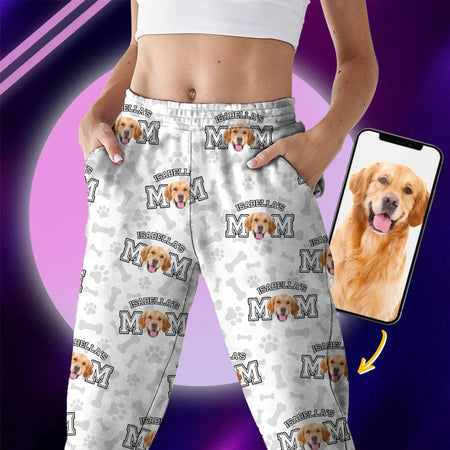 Custom Photo Upload Pajamas with Dog Mom and Paw Print Pattern G84JW