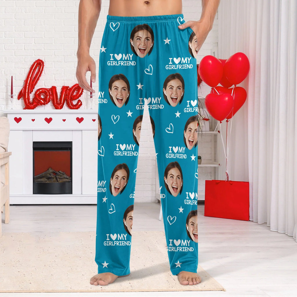 Custom Photo Upload Pajamas with I Love My Girlfriend & Stars JY8OQ