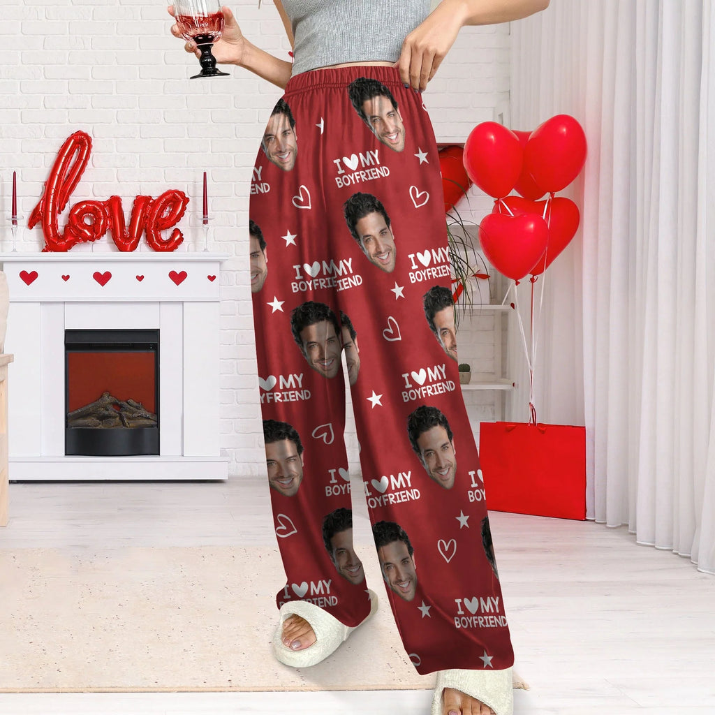 Custom Photo Upload Pajamas with I Love My Girlfriend & Stars JY8OQ