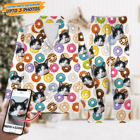 Custom Photo Tie Dye Background Cat Pajamas N304	HCGPJ