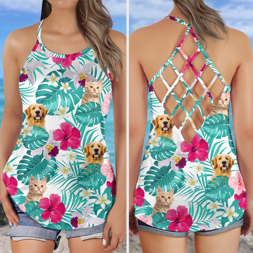 Custom Tropical Cat Open Back Tanktop Tank Top — Gift for Cat Lovers 93BNE