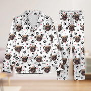Custom Photo Upload Pajamas with Dog Face, Paw Prints & Bones AONQE