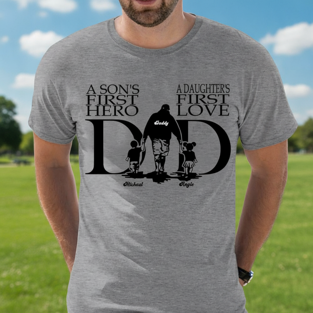 Custom Sons First Hero Daughters T-Shirt — Gift for Dad NWNTM
