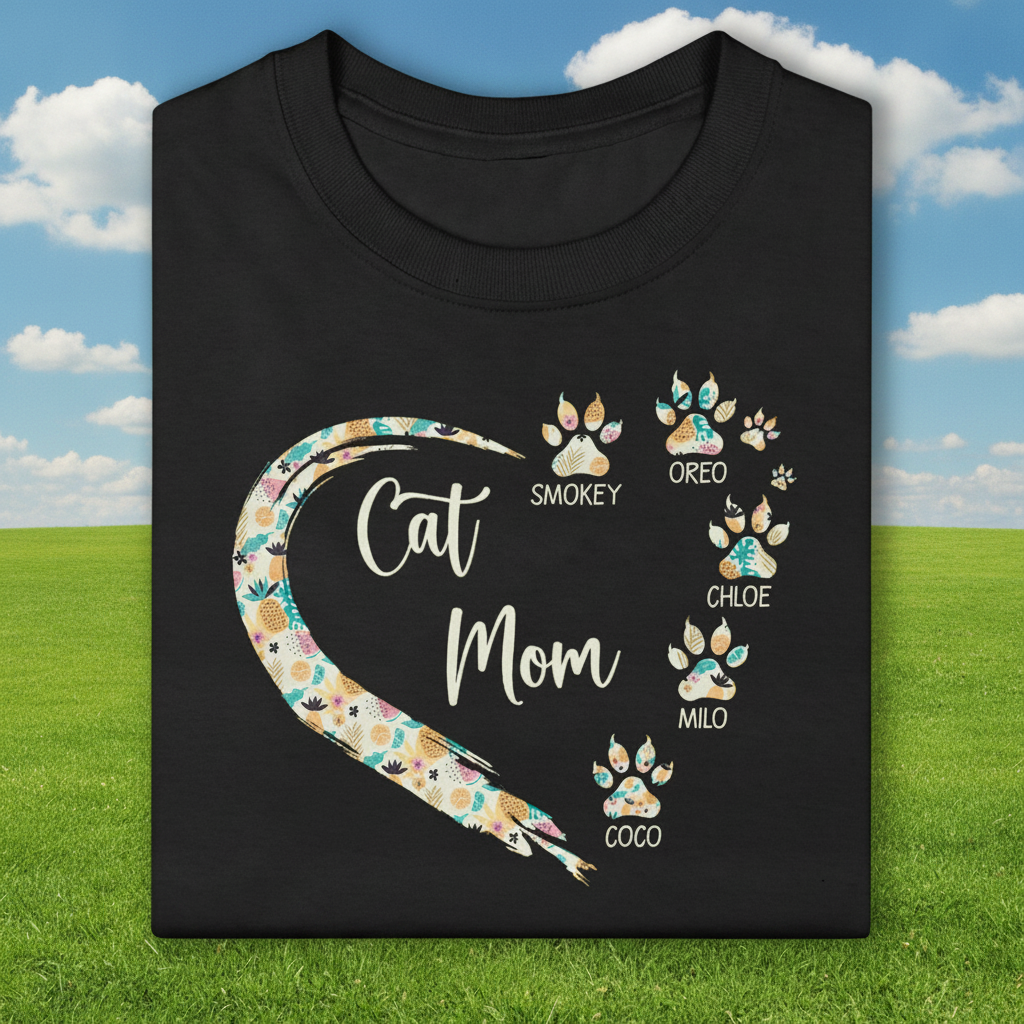 Custom Cat Mom Paw Hearts T-Shirt — Gift for Mom GAVDX