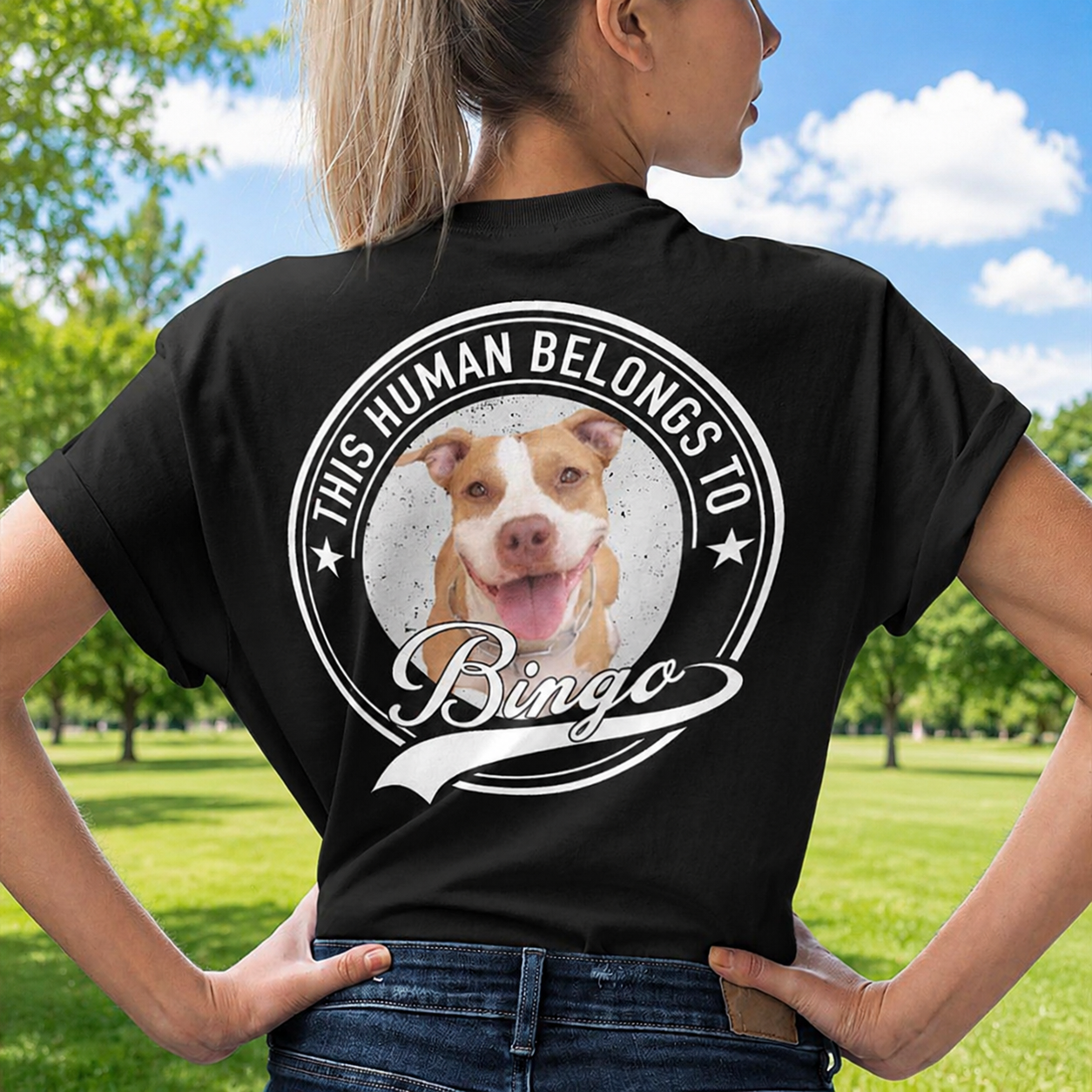 Custom Human Belongs Dog Cat T-Shirt — Gift for Cat Lovers 398VZ